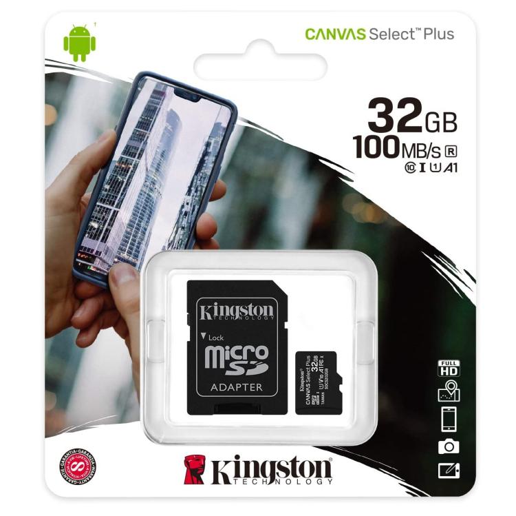 Kingston Micro SD 32 GB + Adapter Canvas Plus SDCS2 32 GB Klasse 10 100 MB/s