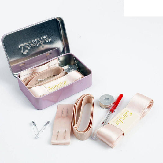 Kit cucito accessori per punte danza classica nastro,ago,elastico,spille