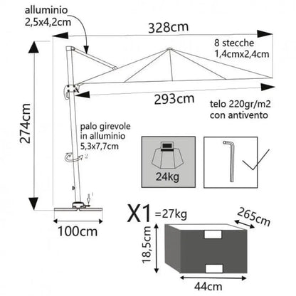 Ombrellone Saturno Bianco P/L 3 x 4 - Dimensioni: m 3 x 4