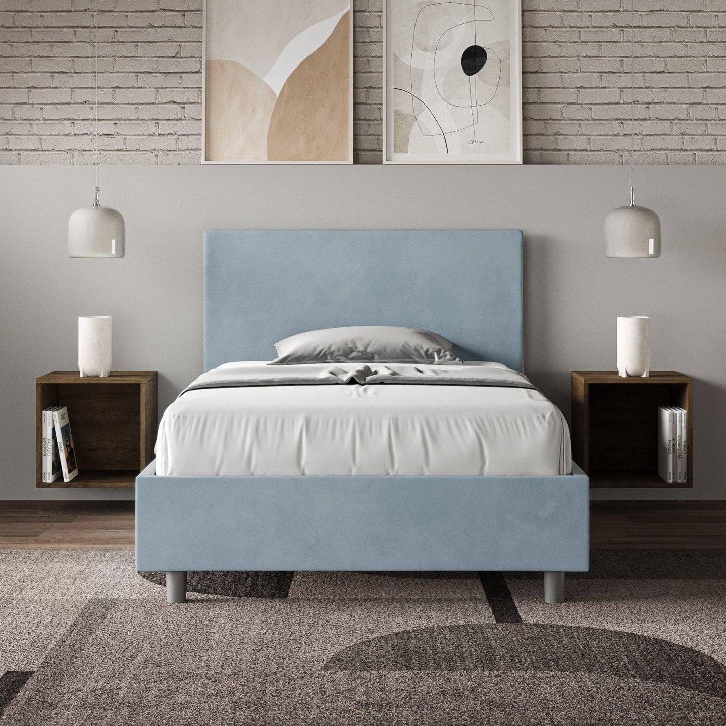 Letto singolo contenitore imbottito 100x210 microfibra Adele