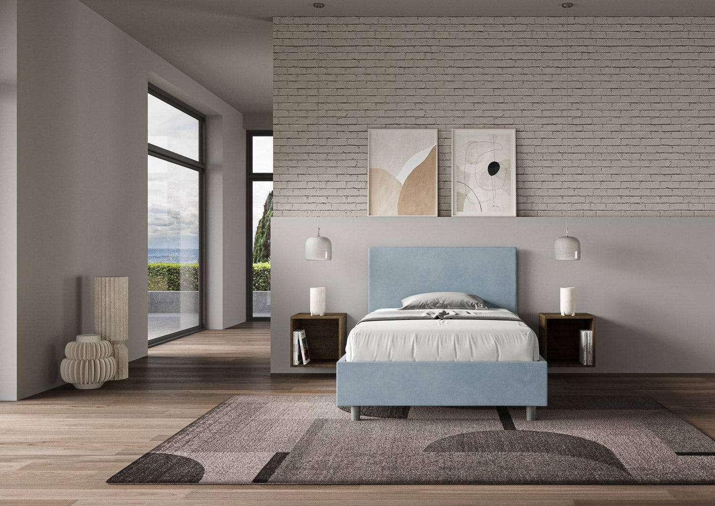 Letto singolo contenitore imbottito 100x210 microfibra Adele