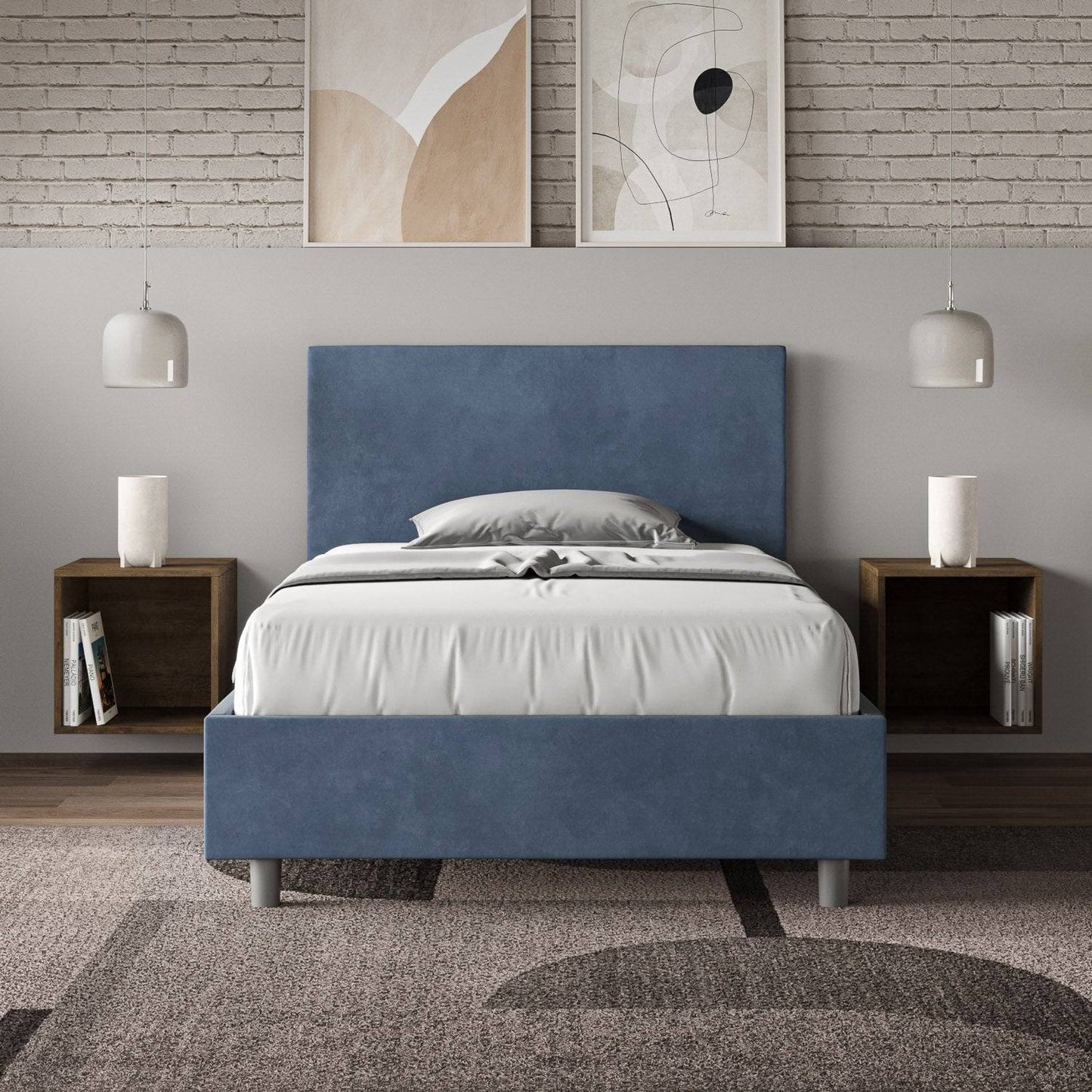Letto singolo contenitore imbottito 100x210 microfibra Adele