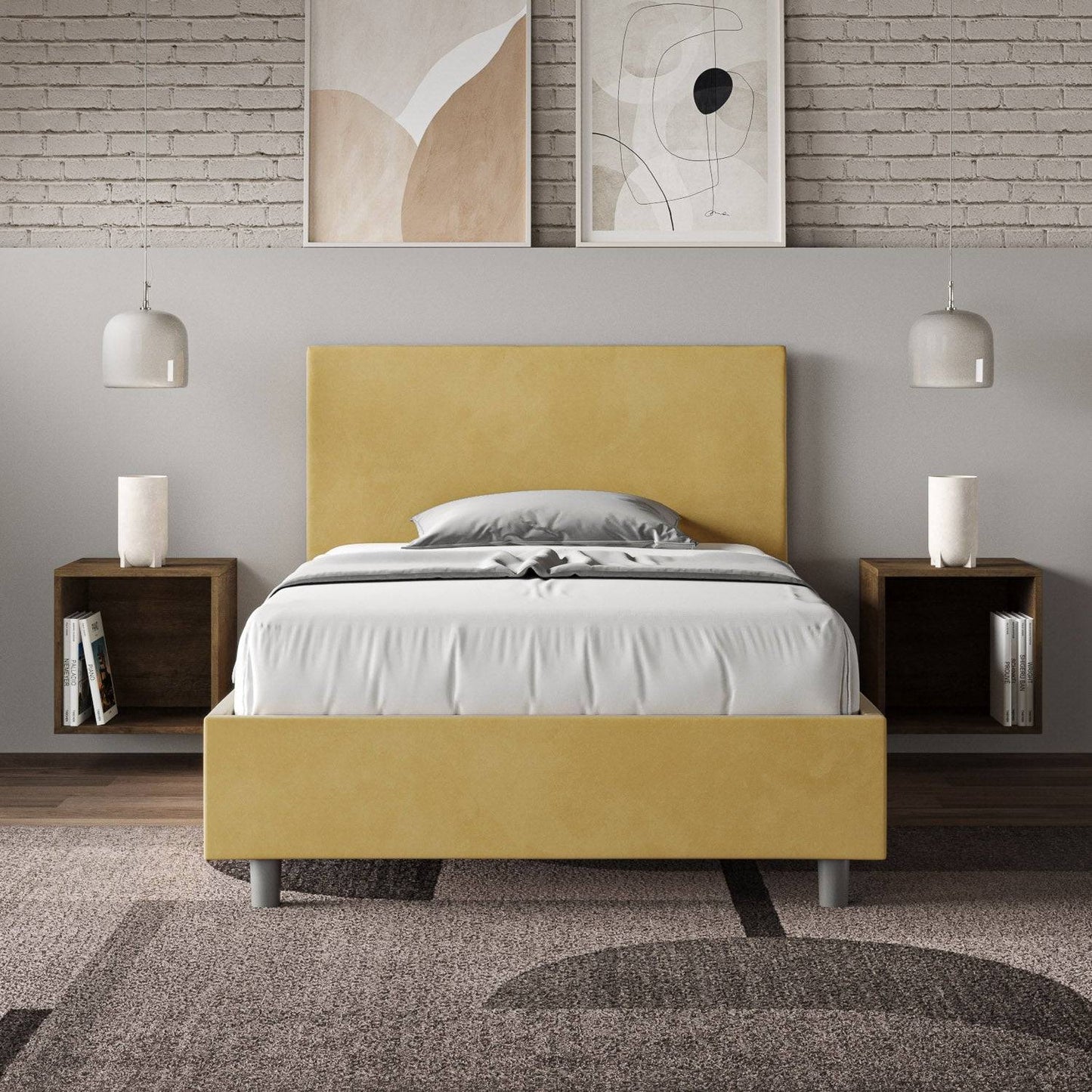 Letto singolo contenitore imbottito 100x210 microfibra Adele