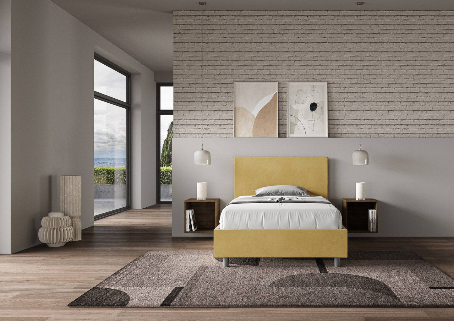 Letto singolo contenitore imbottito 100x210 microfibra Adele