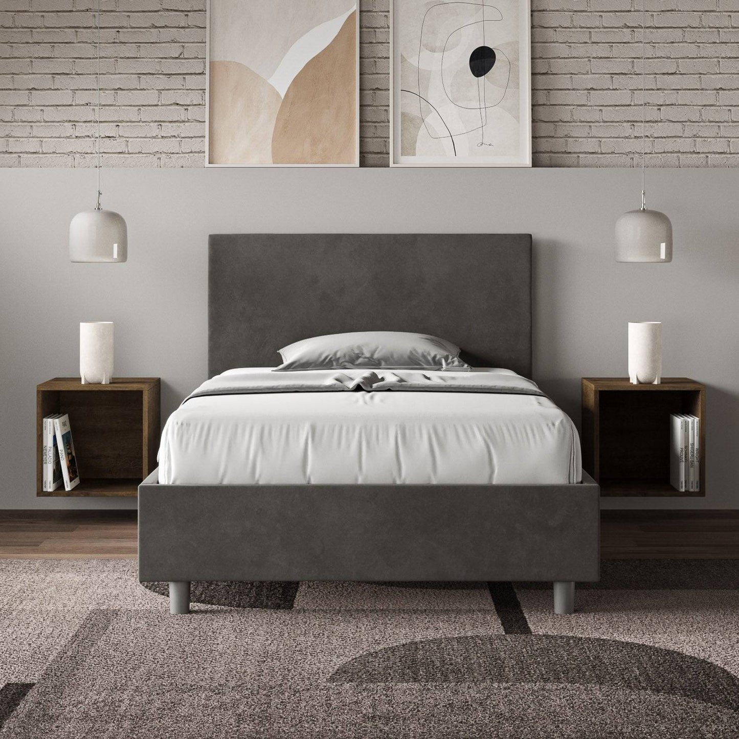 Letto singolo contenitore imbottito 100x210 microfibra Adele