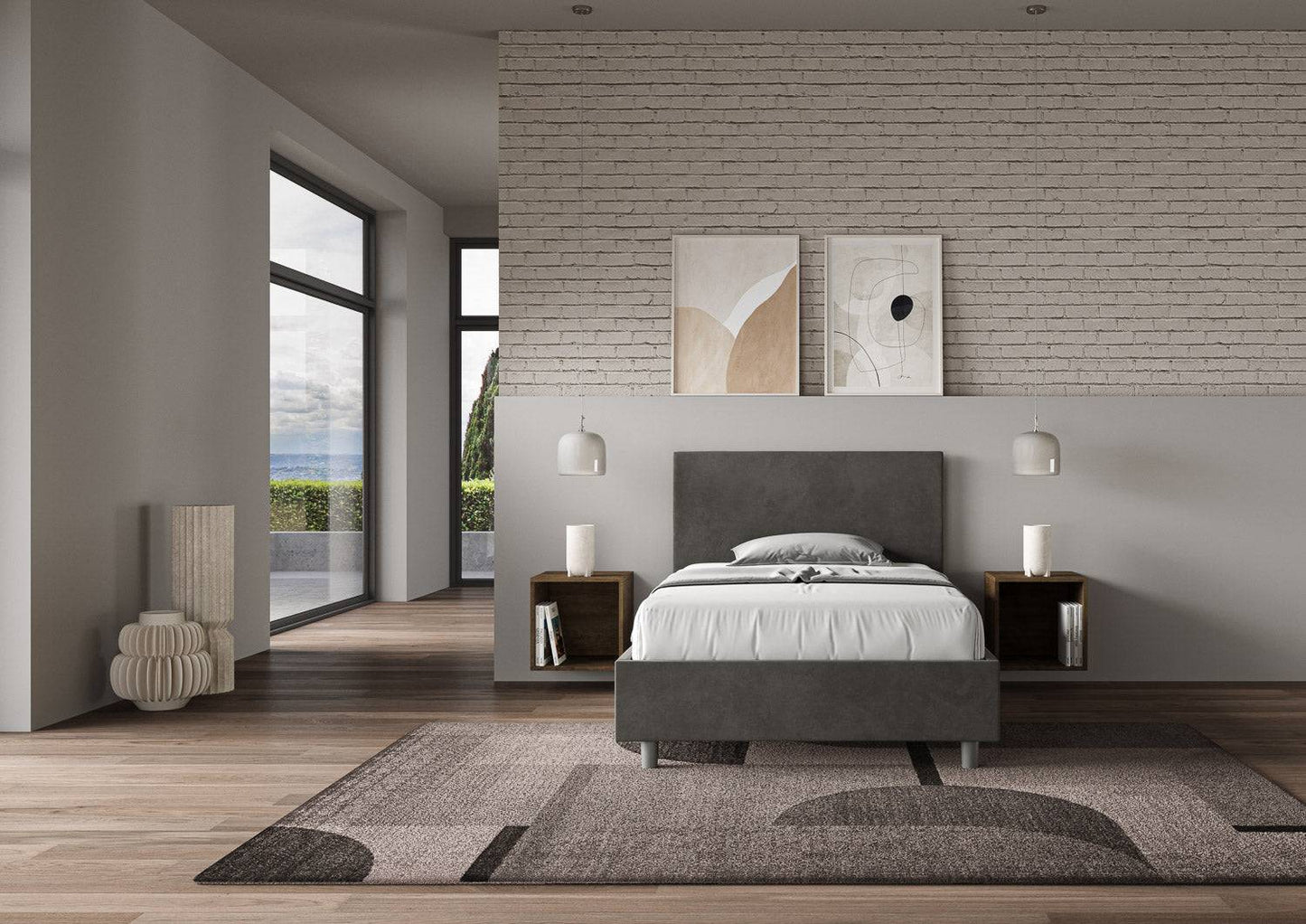 Polster-Einzelbett mit Stauraum 100x190 Mikrofaser Adele