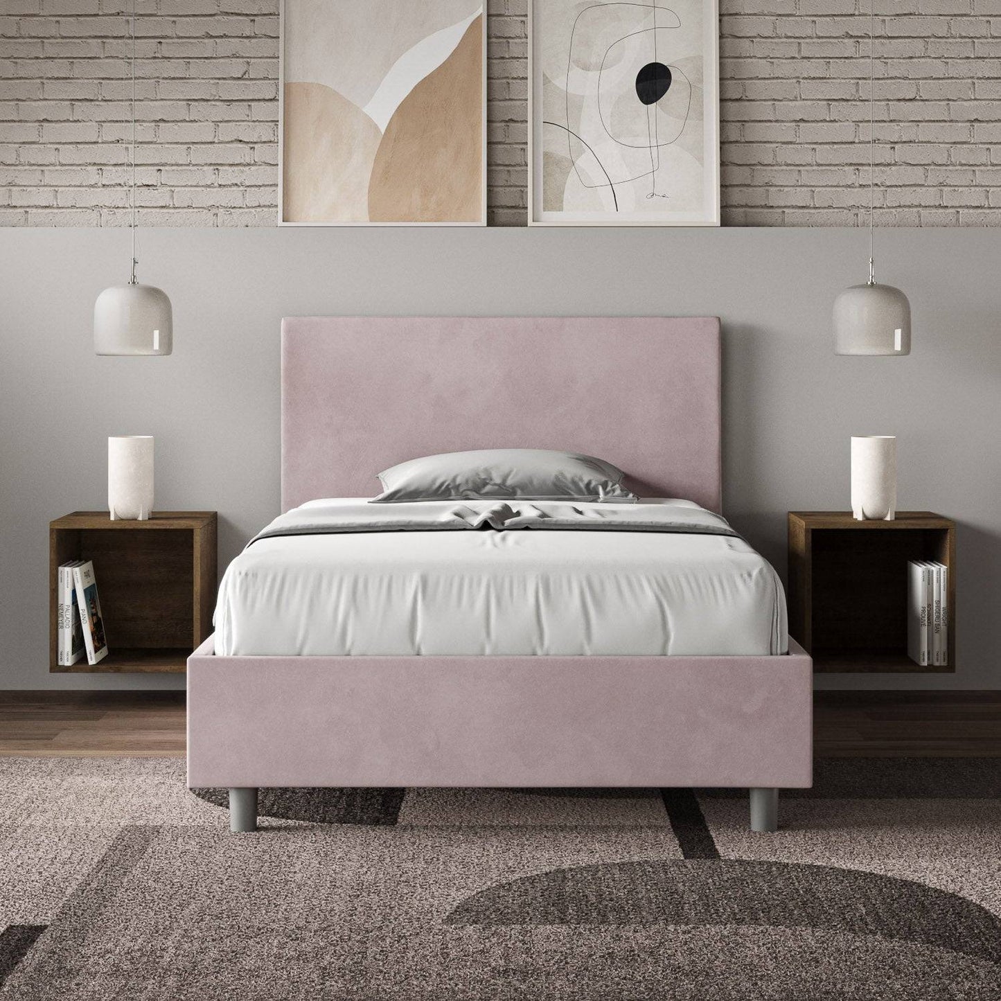Letto singolo contenitore imbottito 100x210 microfibra Adele