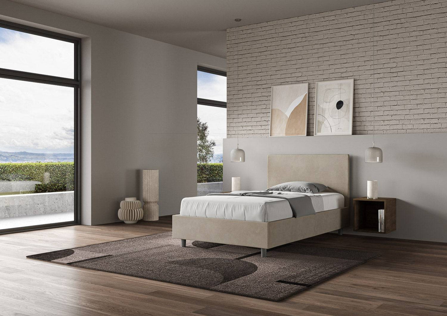 Polster-Einzelbett mit Stauraum 100x190 Mikrofaser Adele