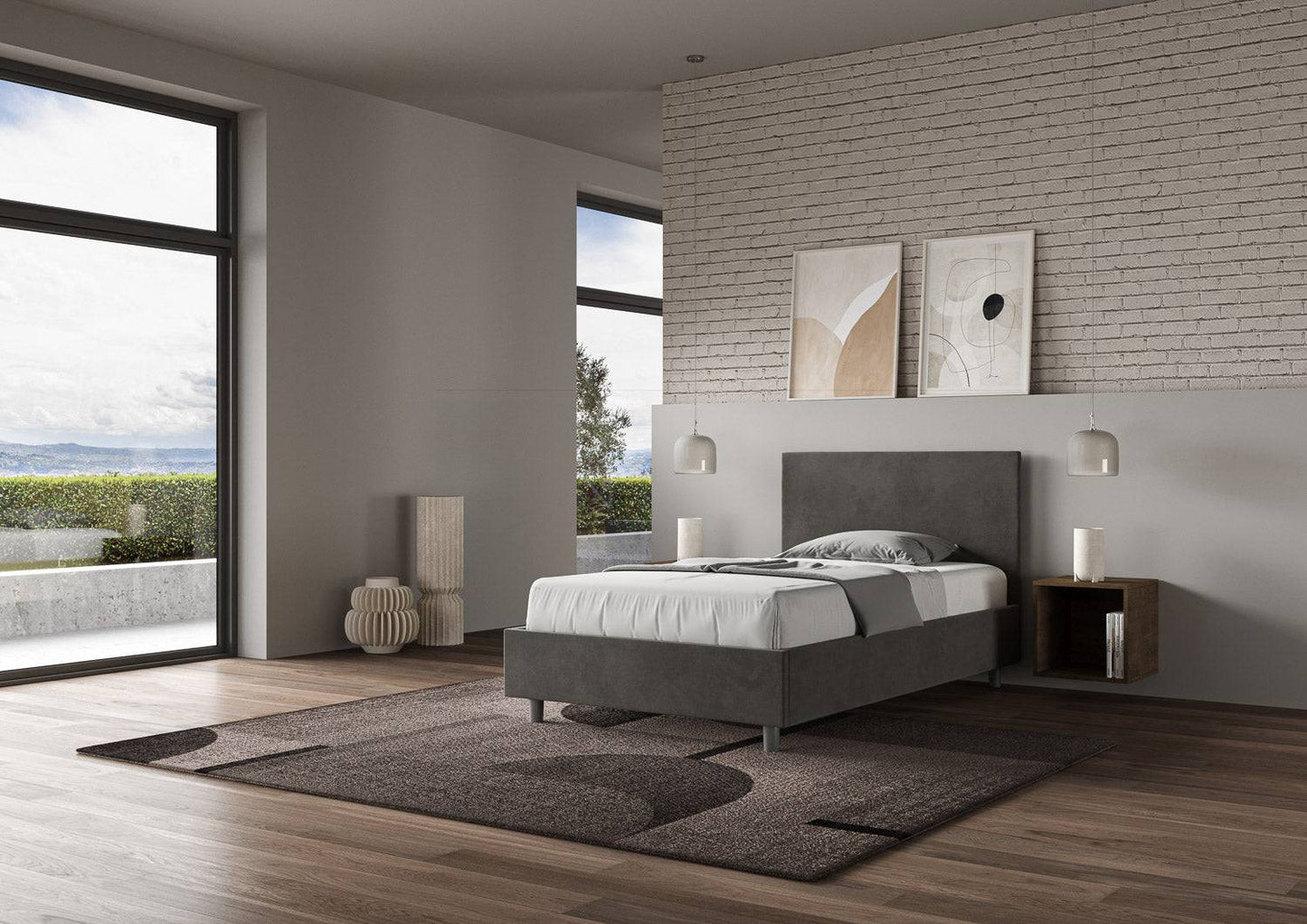 Polster-Einzelbett mit Stauraum 100x190 Mikrofaser Adele