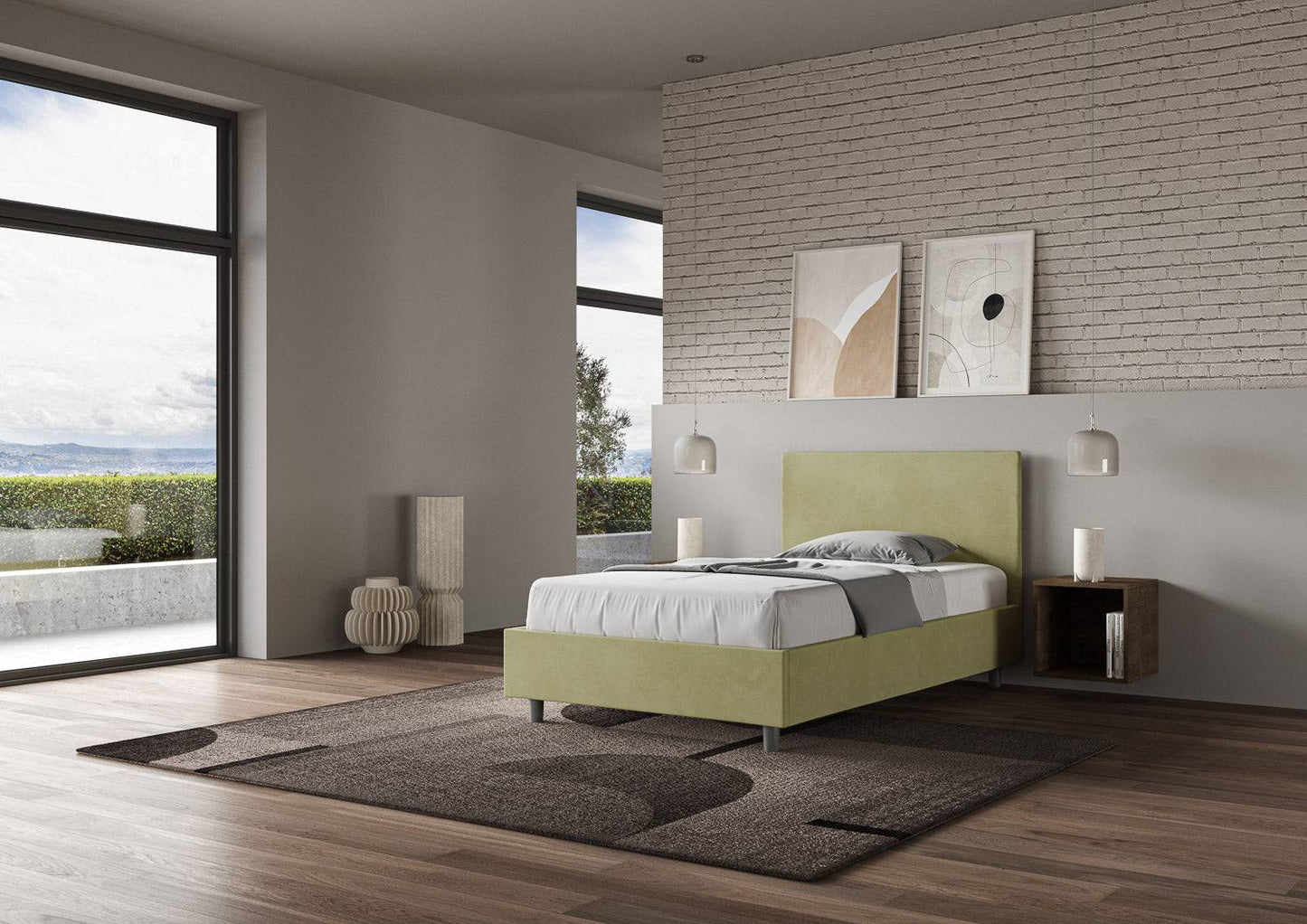 Letto singolo contenitore imbottito 100x210 microfibra Adele