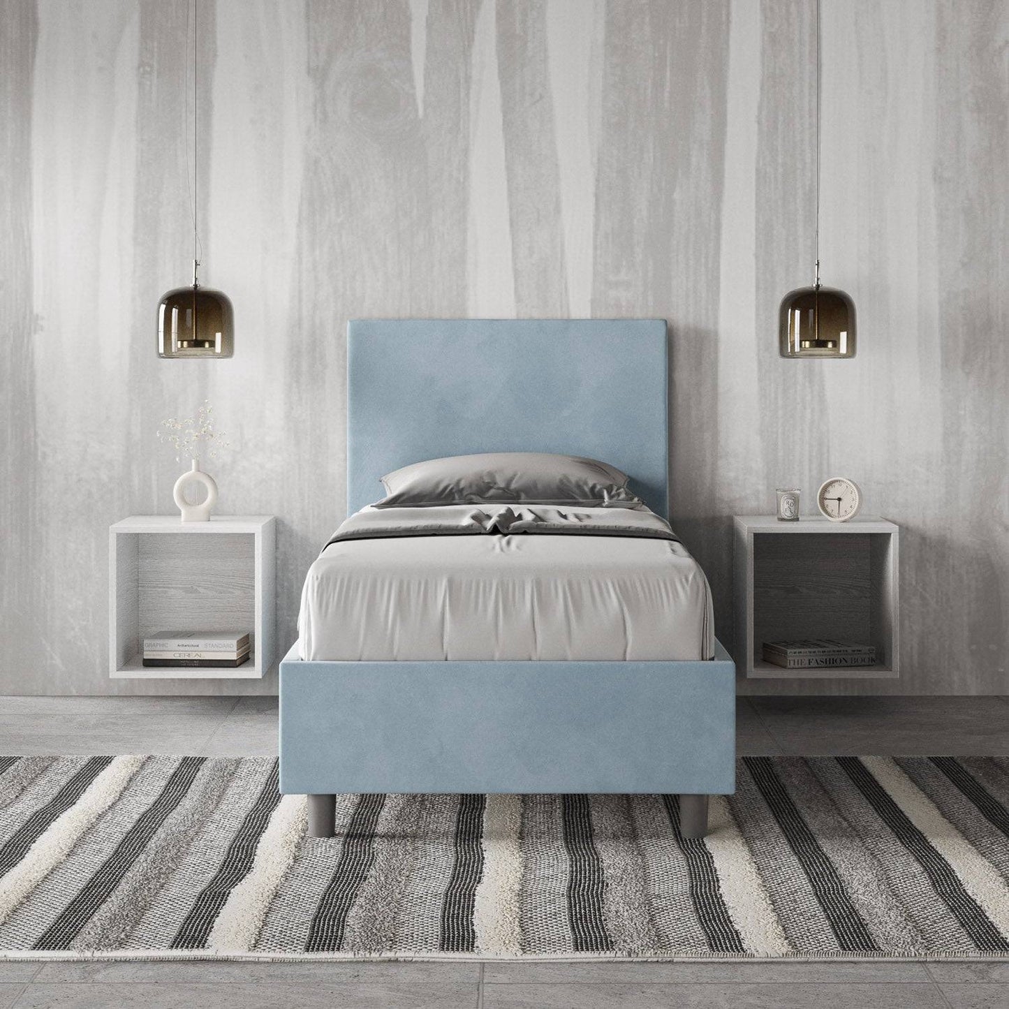 Letto singolo contenitore imbottito 90x210 microfibra Adele