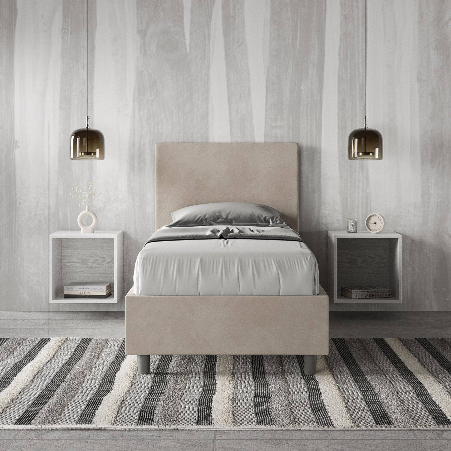Letto singolo contenitore imbottito 90x210 microfibra Adele