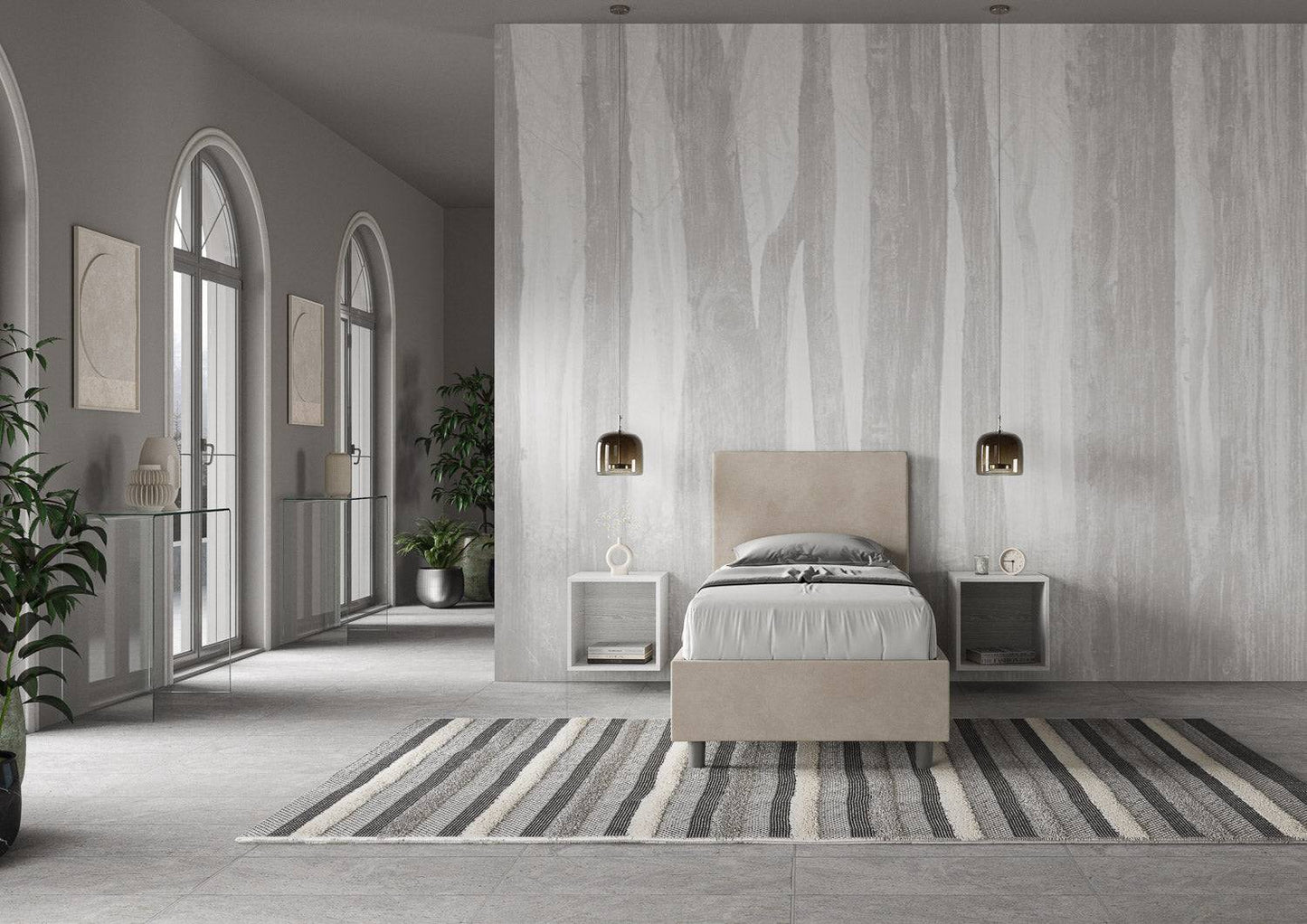 Letto singolo contenitore imbottito 90x200 microfibra Adele