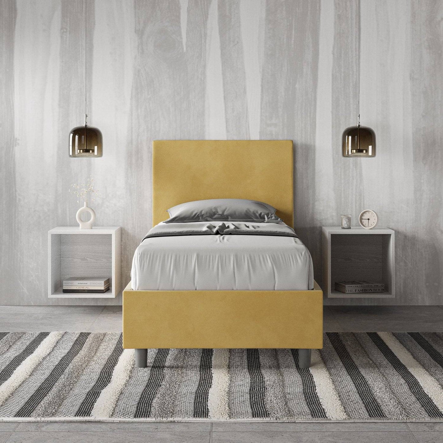 Letto singolo contenitore imbottito microfibra Adele