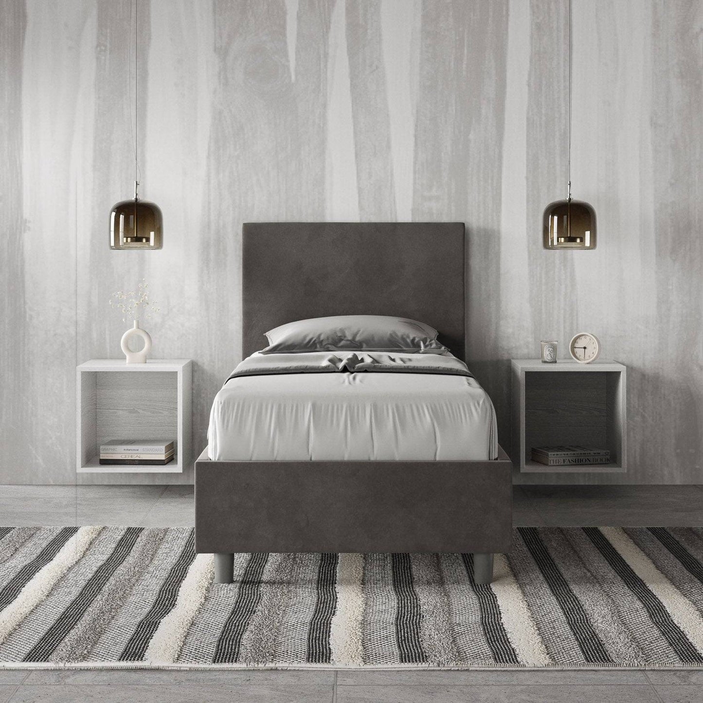 Letto singolo contenitore imbottito 90x210 microfibra Adele