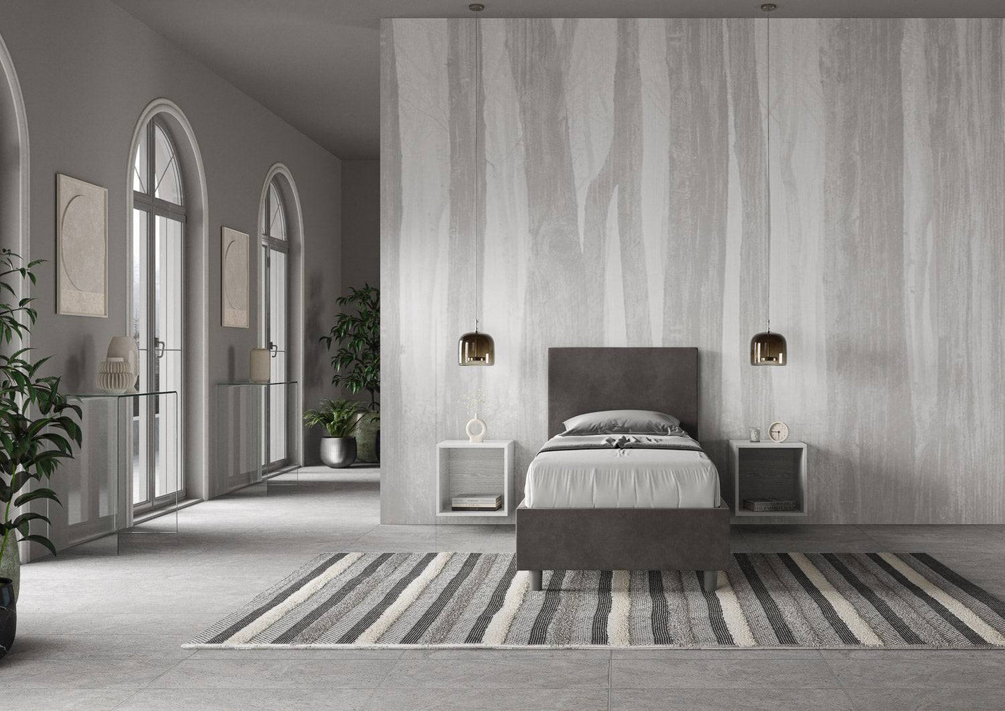 Letto singolo contenitore imbottito microfibra Adele