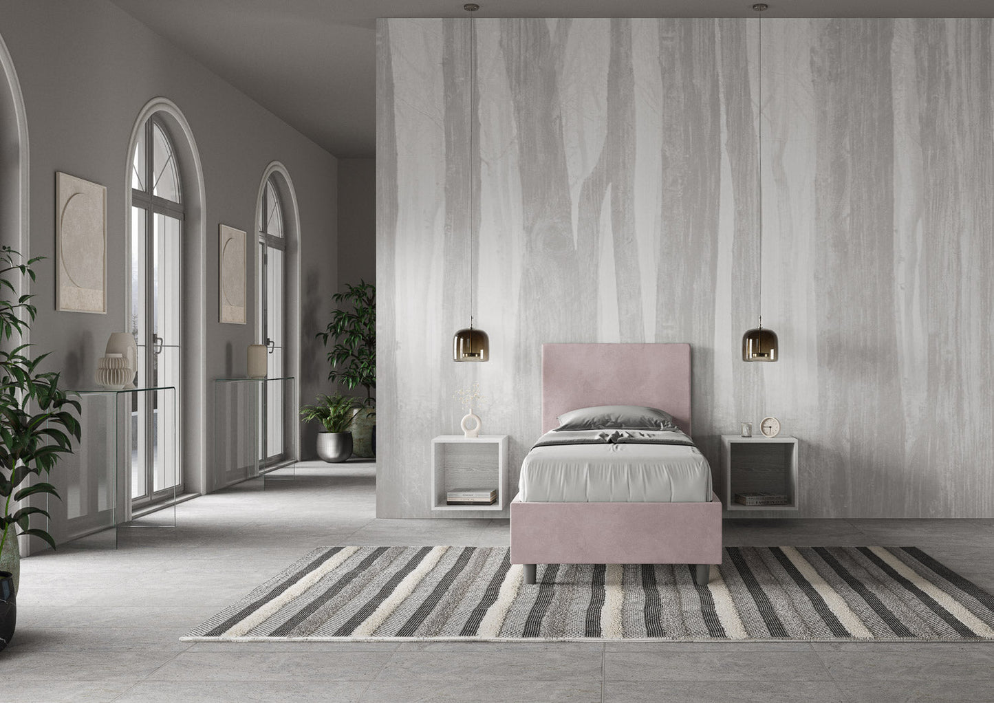 Gepolstertes Einzelbett 80x200 Mikrofaser Adele ohne Lattenrost, mit Lattenrost und Bettkasten