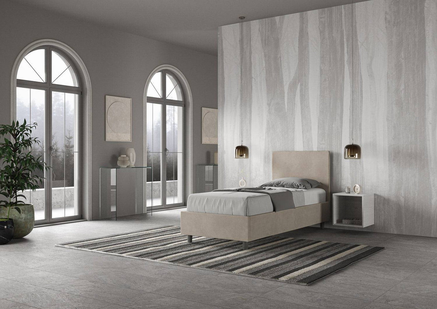 Letto singolo contenitore imbottito 90x200 microfibra Adele