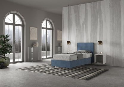 Gepolstertes Einzelbett 80x210 Mikrofaser Adele ohne Lattenrost, mit Lattenrost, mit Bettkasten