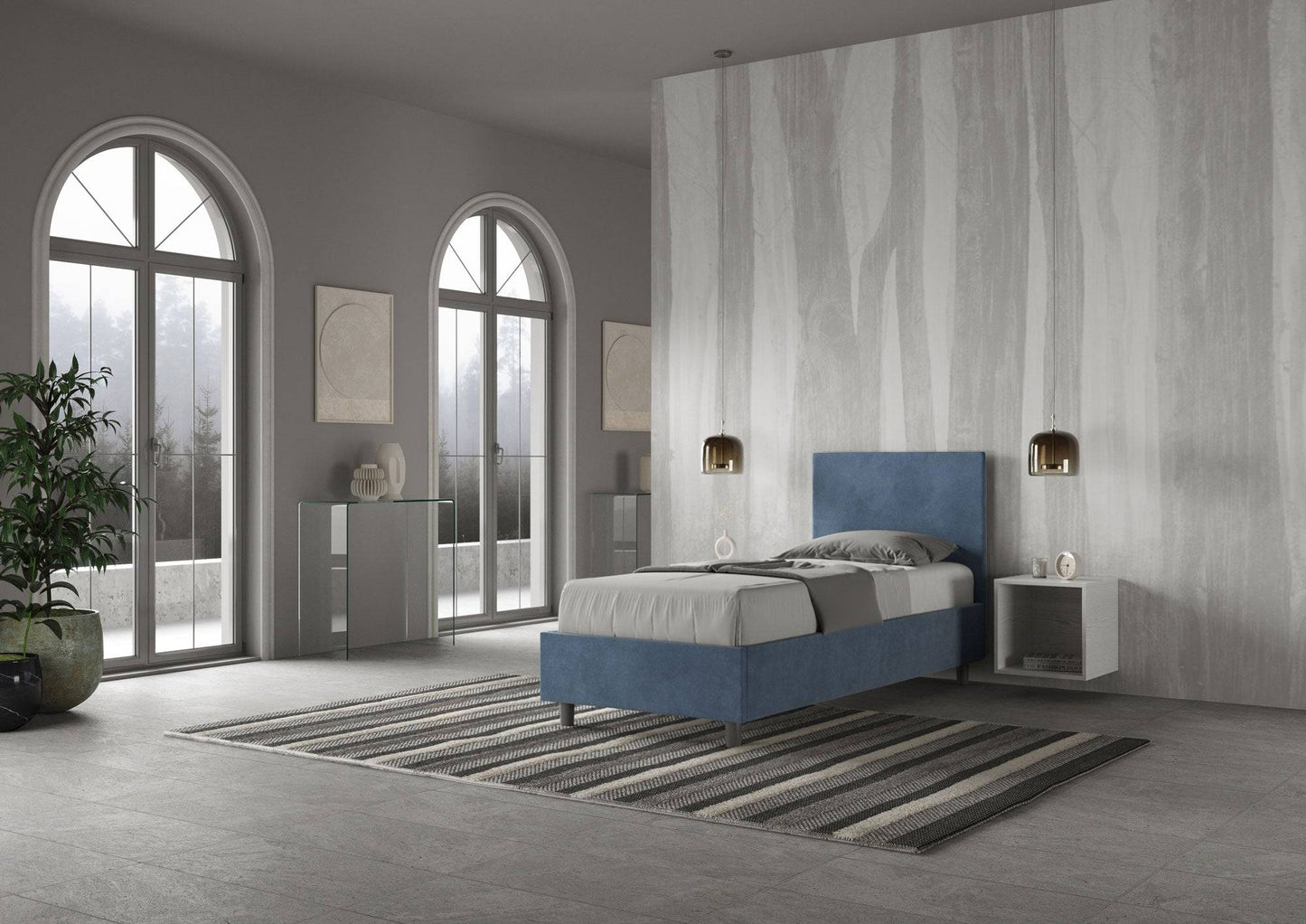 Letto singolo contenitore imbottito 90x200 microfibra Adele