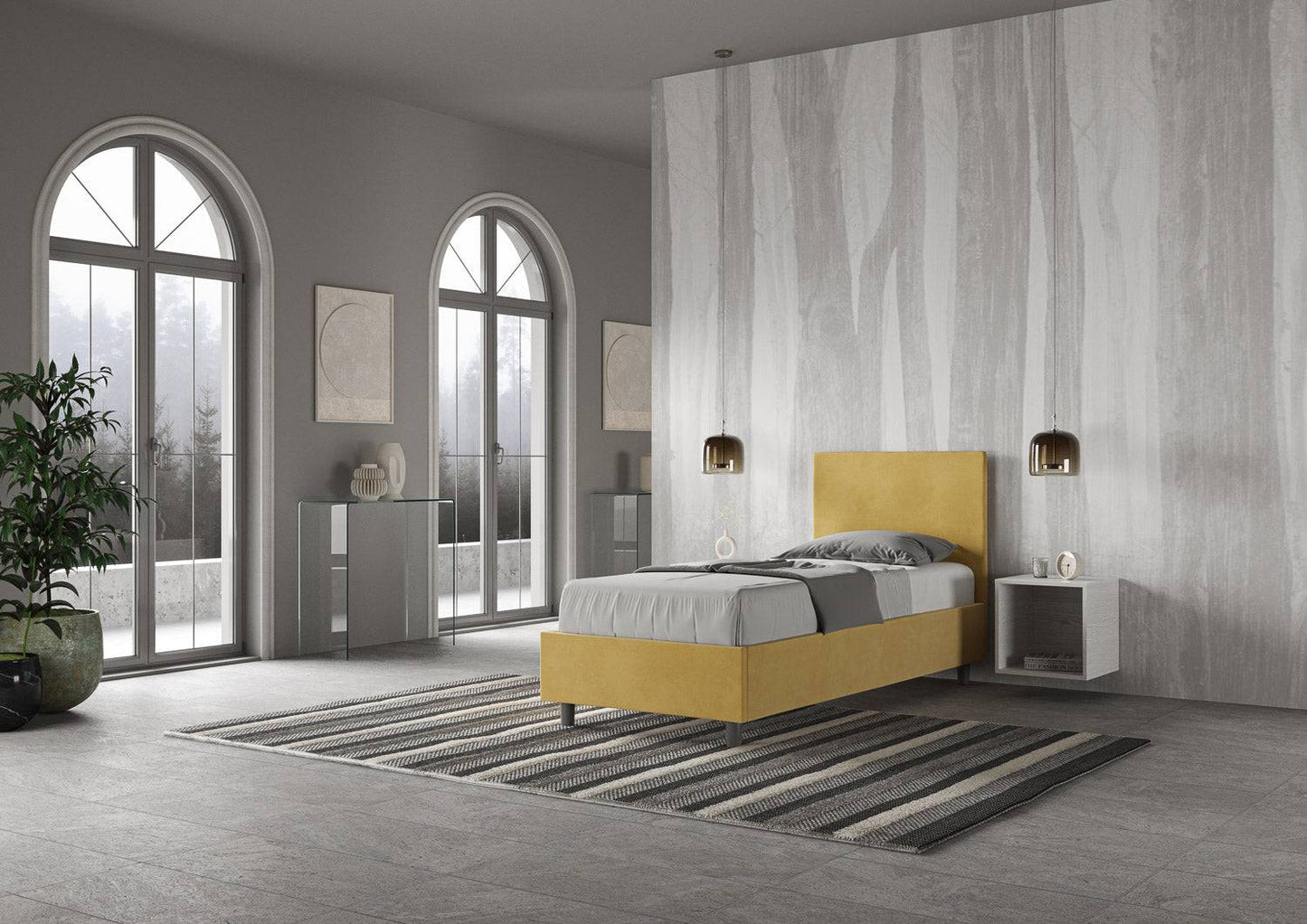 Letto singolo contenitore imbottito microfibra Adele