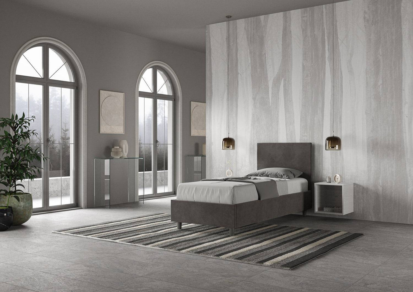 Letto singolo contenitore imbottito microfibra Adele