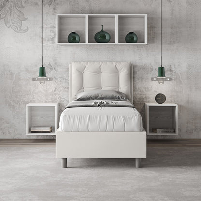 Letto singolo imbottito similpelle Annalisa senza rete, con rete, contenitore