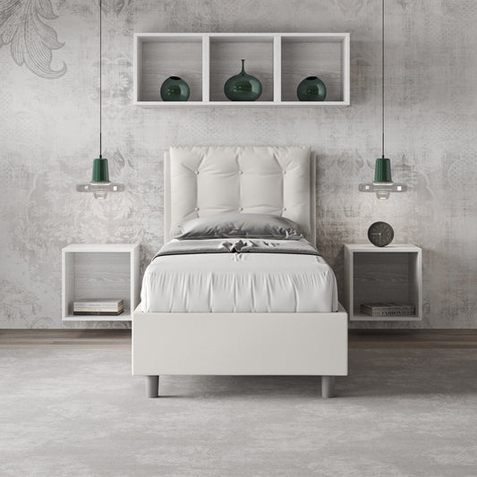 Letto singolo imbottito similpelle Annalisa senza rete, con rete, contenitore