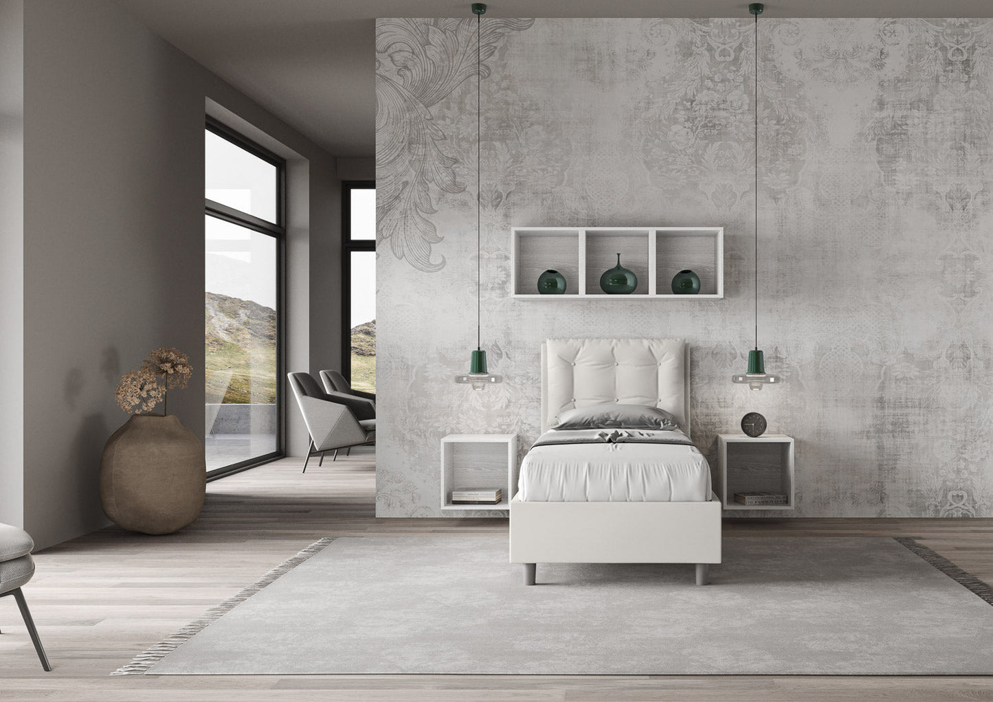 Einzelbett Annalisa, gepolstert, Kunstleder, mit und ohne Lattenrost und Bettkasten
