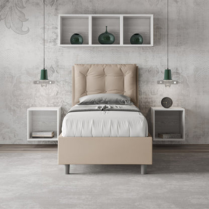 Letto singolo imbottito similpelle Annalisa senza rete, con rete, contenitore
