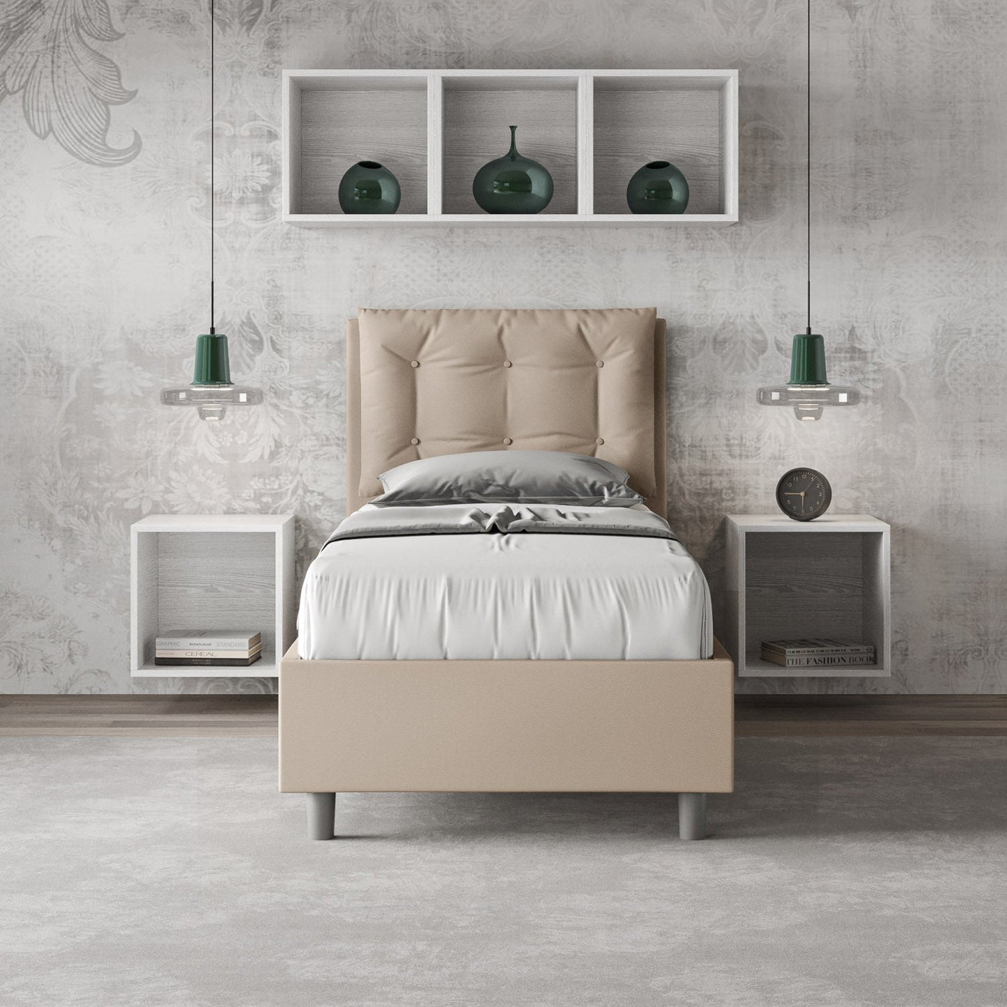 Einzelbett Annalisa, gepolstert, Kunstleder, mit und ohne Lattenrost und Bettkasten