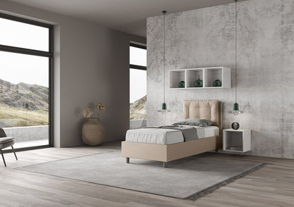Letto singolo imbottito similpelle Annalisa senza rete, con rete, contenitore
