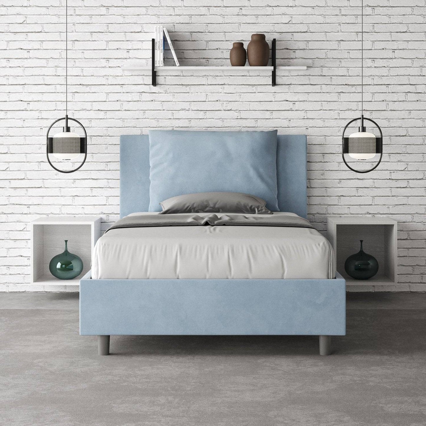 Letto singolo contenitore imbottito 100x210 microfibra Antea
