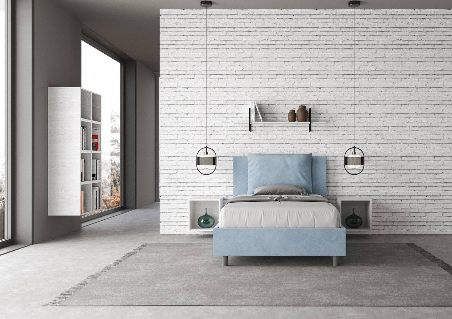 Letto singolo contenitore imbottito 100x200 microfibra Antea