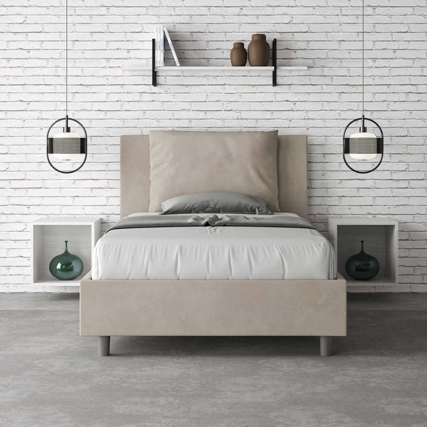 Letto singolo contenitore imbottito 100x190 microfibra Antea