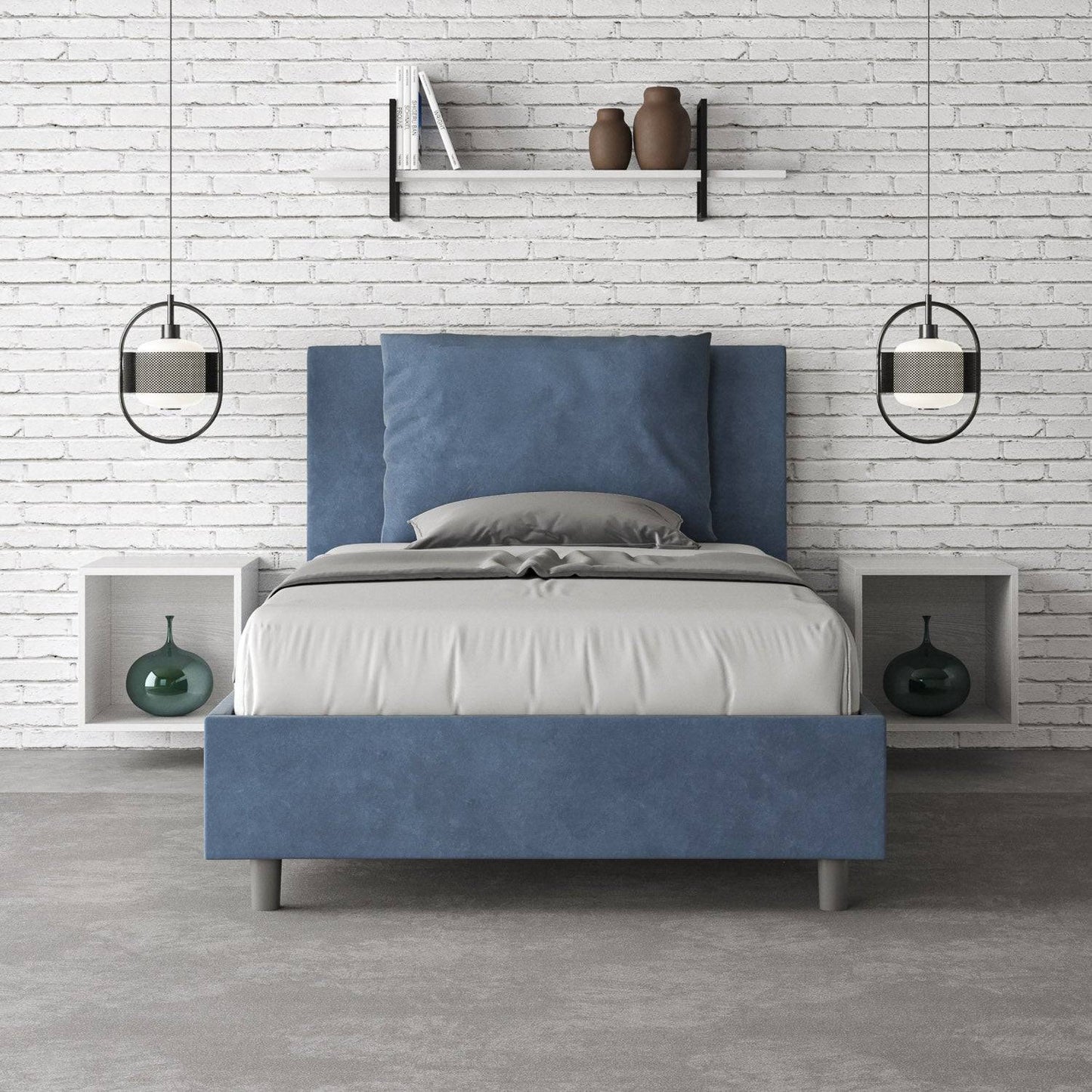 Letto singolo contenitore imbottito 100x200 microfibra Antea