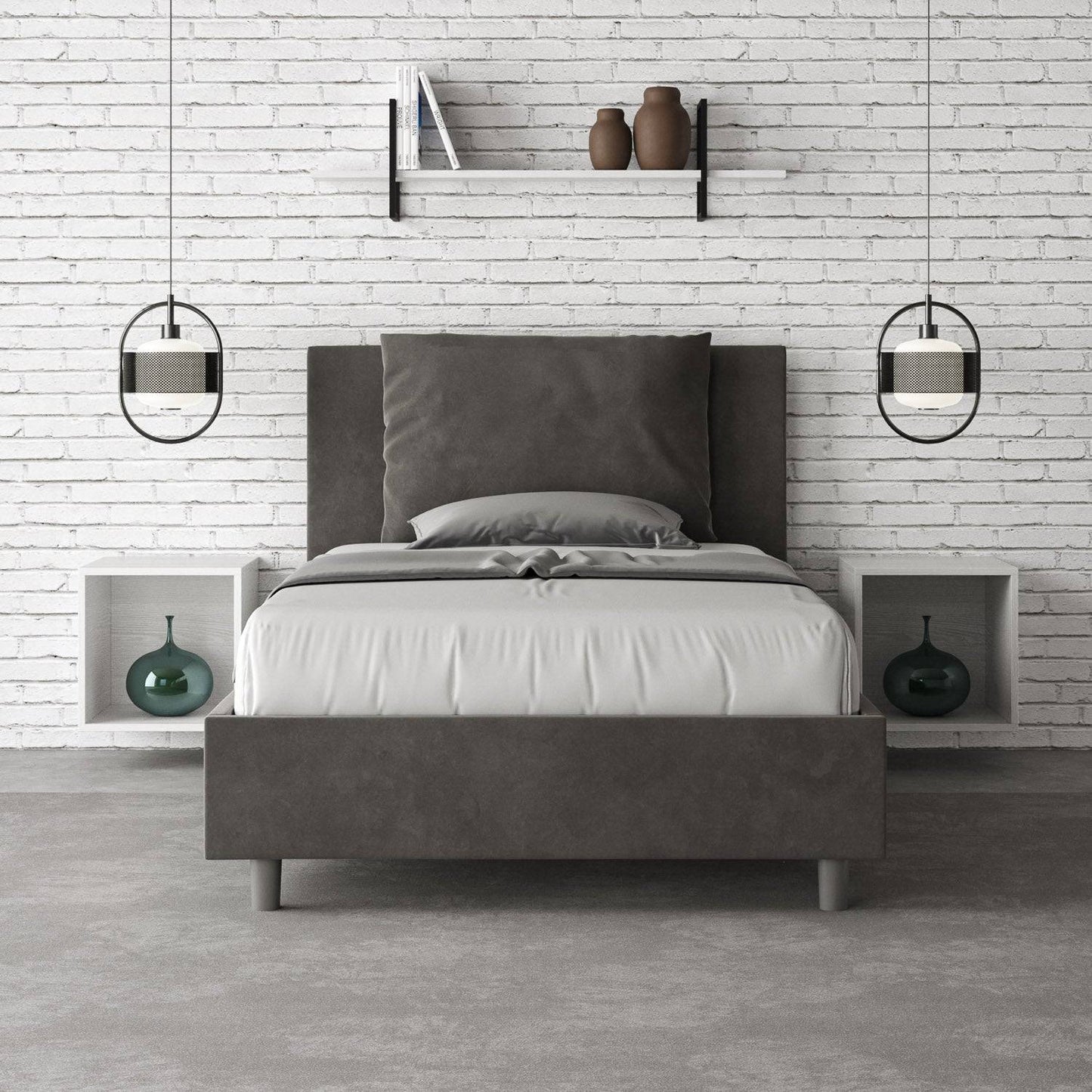 Letto singolo contenitore imbottito 100x200 microfibra Antea