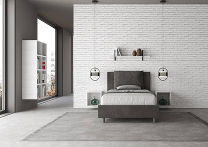 Letto singolo contenitore imbottito 100x190 microfibra Antea