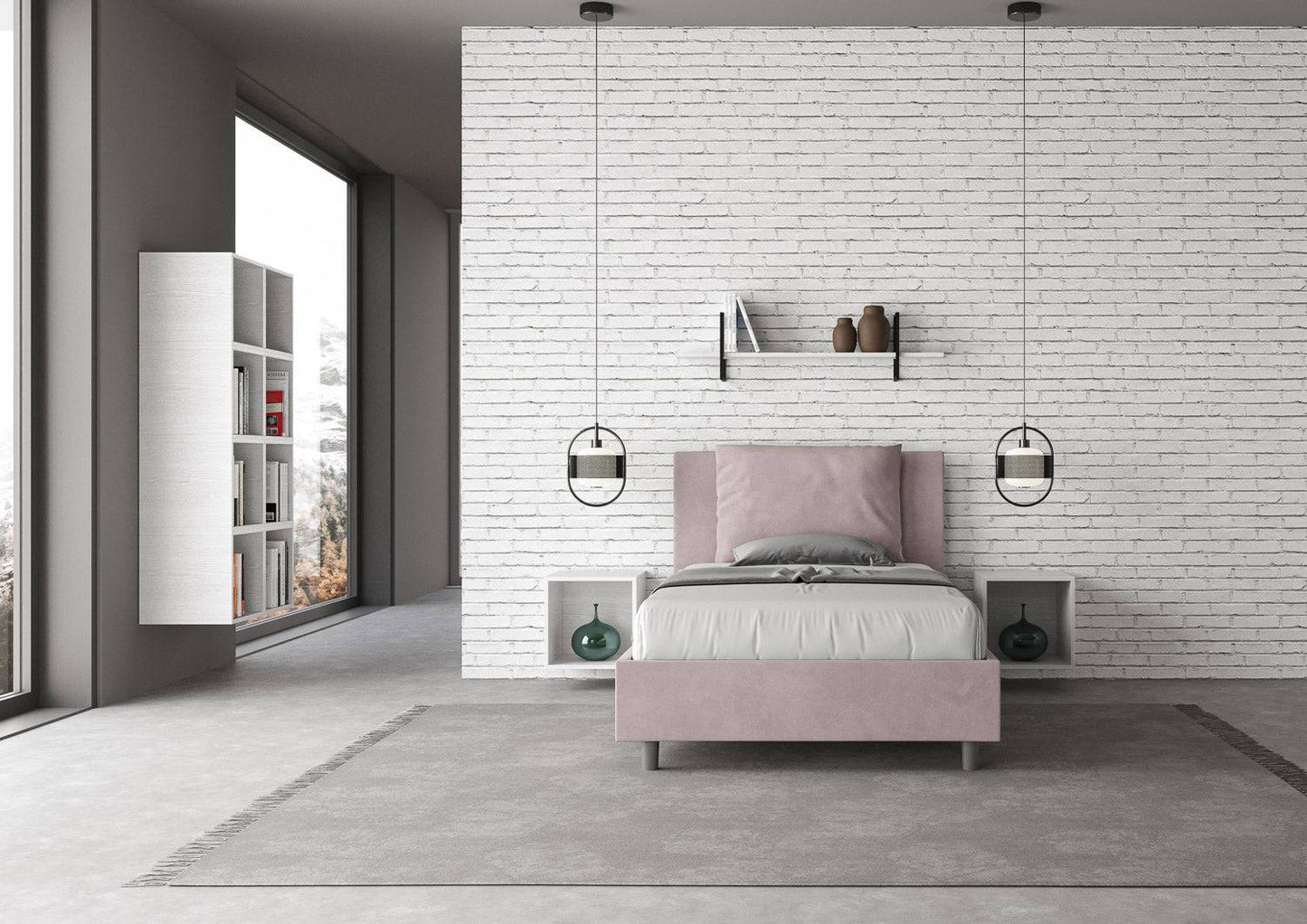 Letto singolo contenitore imbottito 100x200 microfibra Antea
