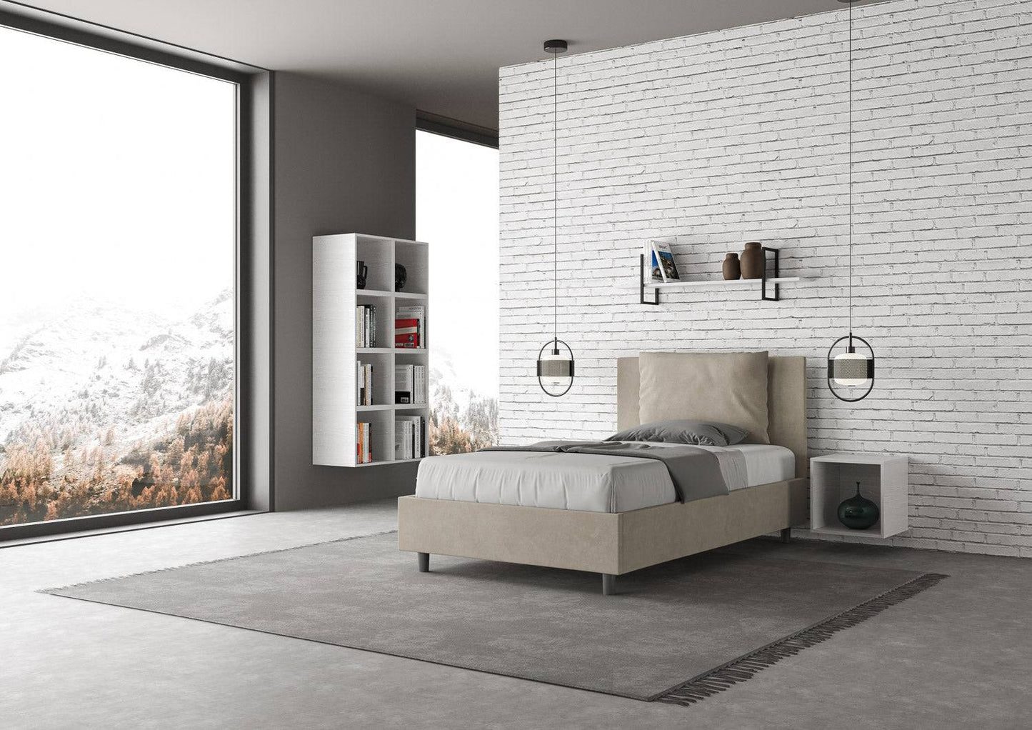 Letto singolo contenitore imbottito 100x200 microfibra Antea