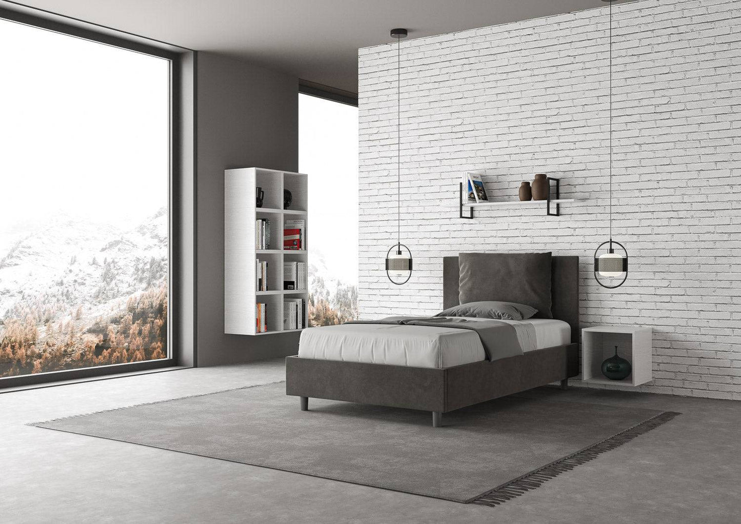 Letto singolo contenitore imbottito 100x210 microfibra Antea