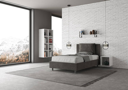 Letto singolo contenitore imbottito 100x190 microfibra Antea