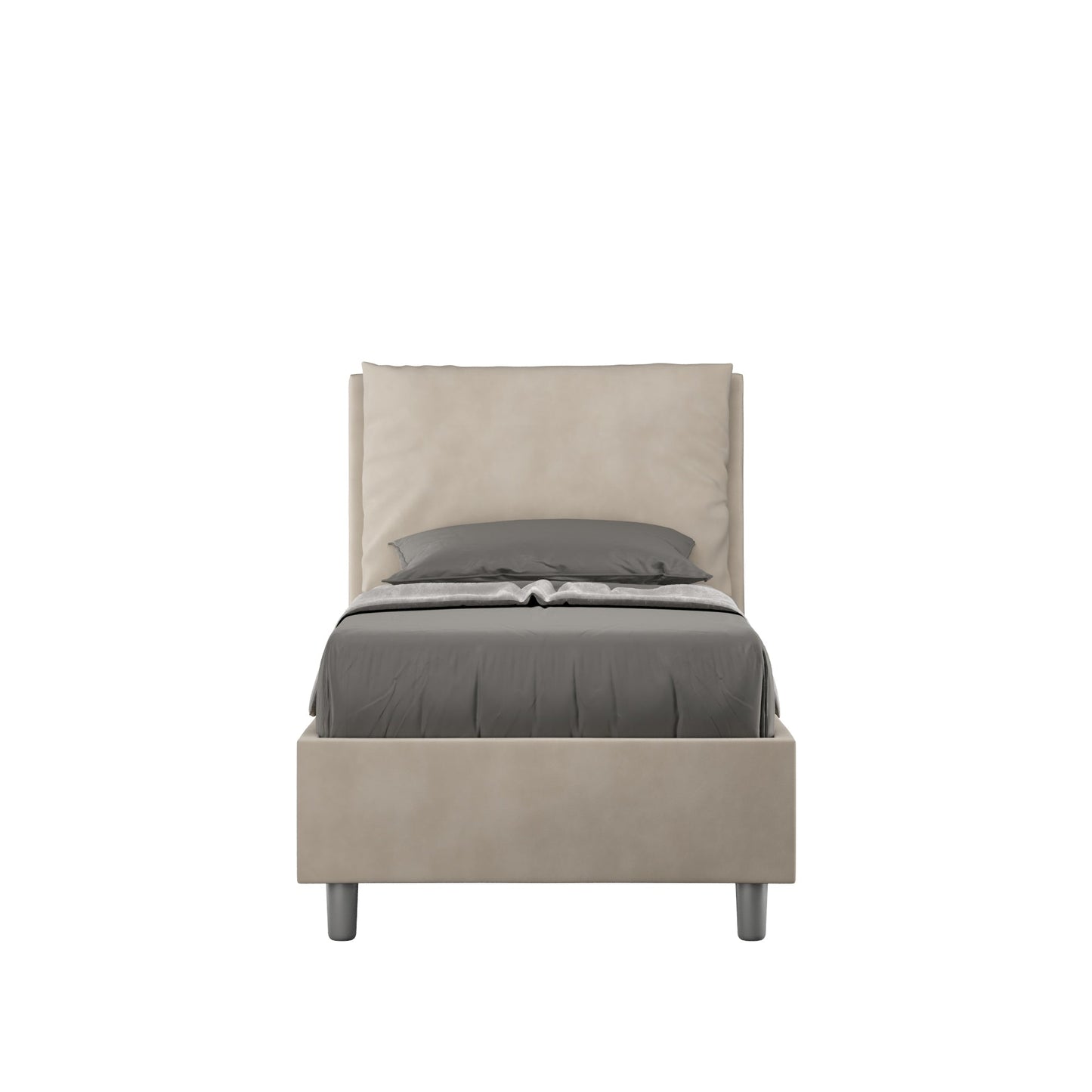Letto singolo imbottito 80x200 microfibra Antea senza rete, con rete e contenitore