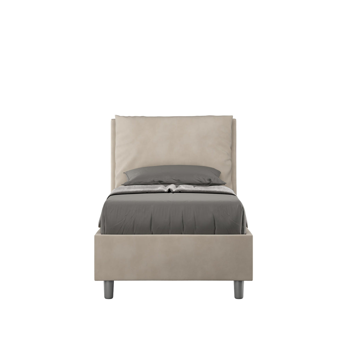 Letto singolo imbottito 80x190 microfibra Antea senza rete, con rete, contenitore