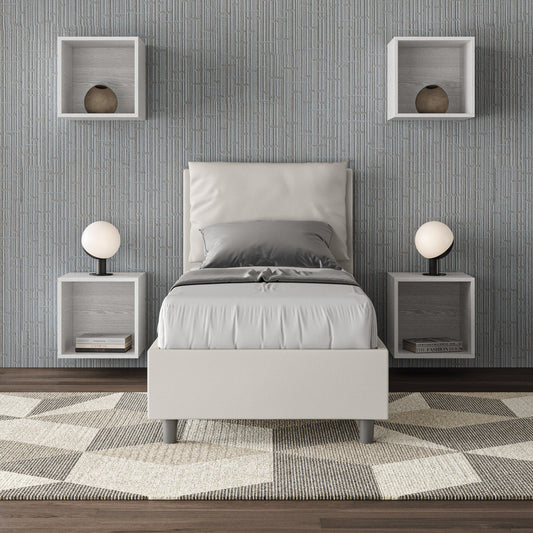 Letto singolo imbottito similpelle Antea con e senza rete e contenitore 80x210