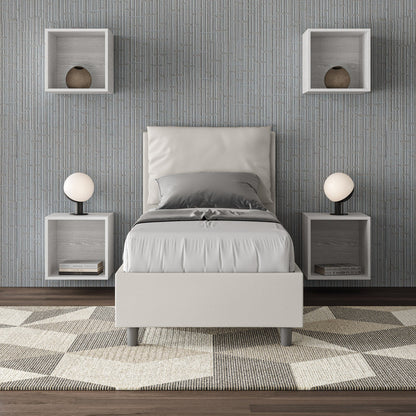 Letto singolo imbottito similpelle Antea senza rete, con rete e contenitore