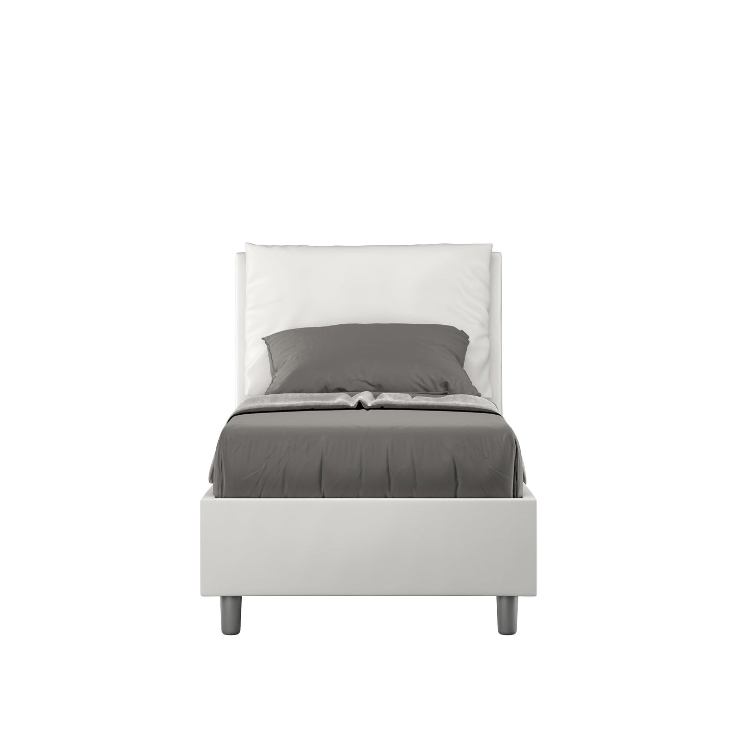Letto singolo imbottito similpelle Antea senza rete, con rete e contenitore