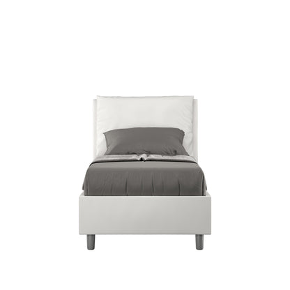 Letto singolo imbottito similpelle Antea senza rete, con rete e contenitore