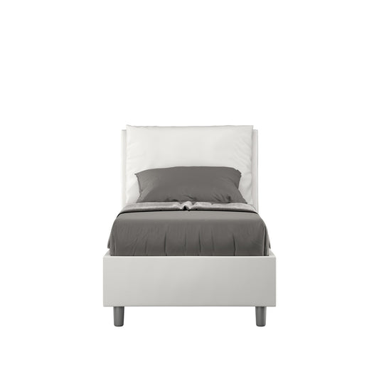 Letto singolo imbottito similpelle Antea con e senza rete e contenitore 80x210