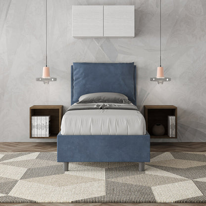 Letto singolo imbottito 80x200 microfibra Antea senza rete, con rete e contenitore